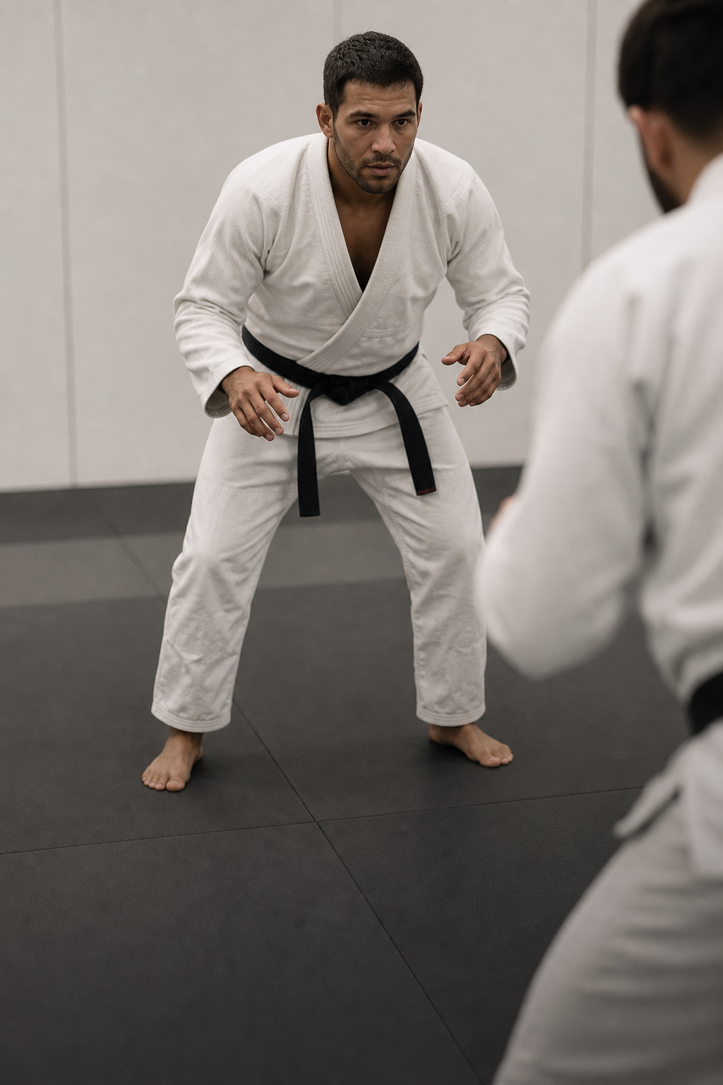 Atleta de jiu-jitsu treinando em um tatame